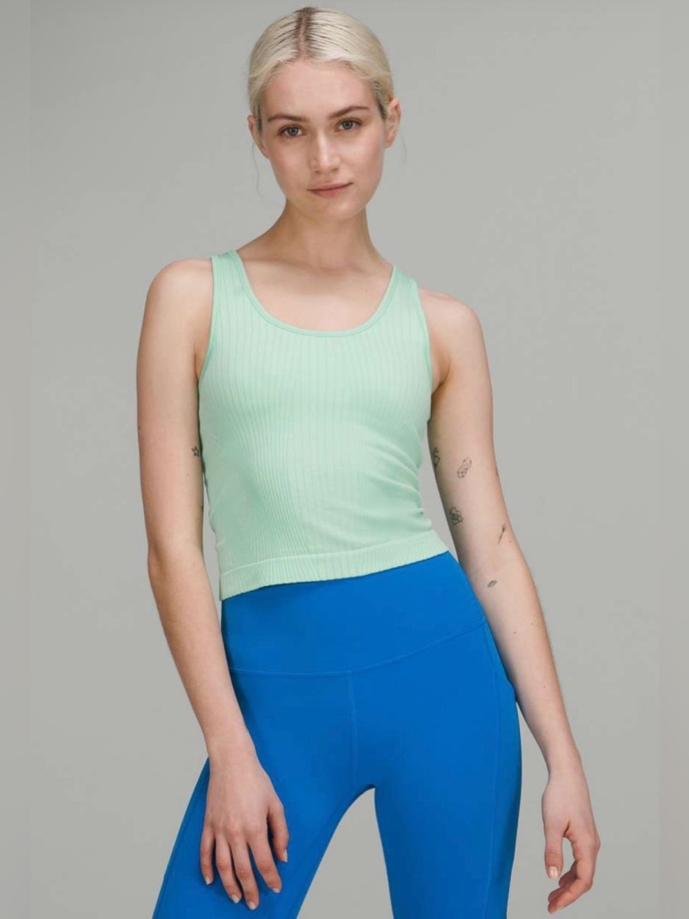 Lululemon Ebb to Street Cropped Tank in Rib Map Wild Mint/Ice Green | Size 10